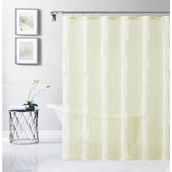 Dainty Home Stella 70 in. x 72 in. Yellow Embroidered Shower Curtain