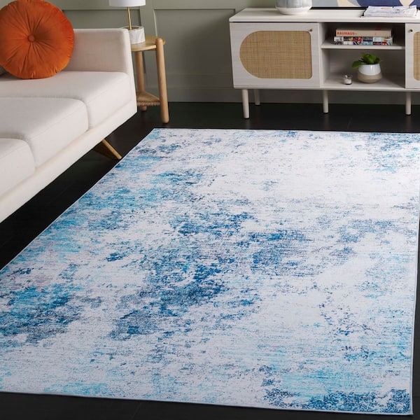 Tacoma Beige/Turquoise 9 ft. x 12 ft. Machine Washable Distressed Gradient Area Rug