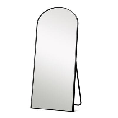 30 in. x 67 in. Modern Arch Metal Framed Black Floor Standing Mirror