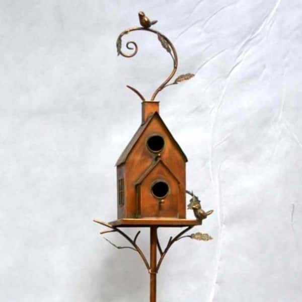 Zaer Ltd. 75 in. Tall 2 Tier Classic Home Copper Finish Birdhouse Stake Lansdale