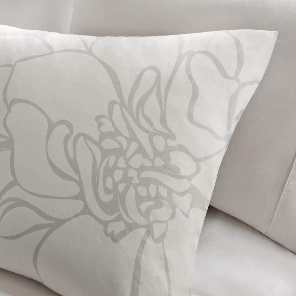 Twin Gray and Purple Floral Cotton Comforter Set