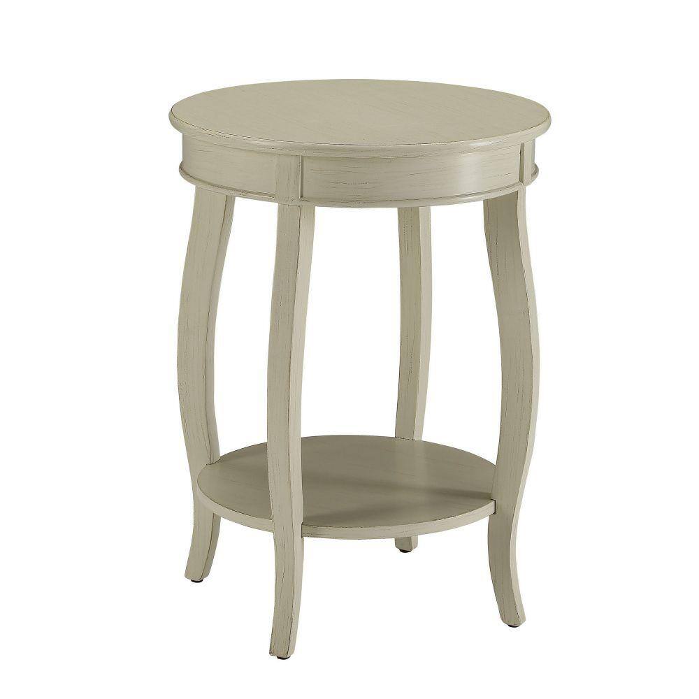 Benjara 18 in. W White Round Side Table with Open Bottom Shelf BM157288