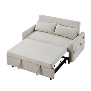 Loveseat 55.1 in. Beige Microfiber Twin Size Sleep Sofa Bed, Adjustable Backrest, Storage Pockets and 2-Soft Pillows