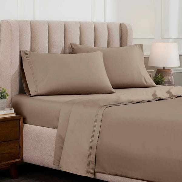 Egyptian Cotton 1500 Thread Count 4-Piece Taupe Solid King Deep Pocket Sheet Set