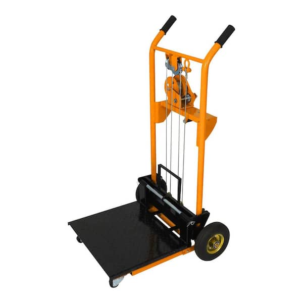 Yellow 440 lbs. Max Load Capacity Manual Stacker 35.4 in. Max Lift Hand Winch Stacker Fixed Legs Pallet Stacker