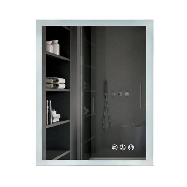 JimsMaison 30 in. W x 36 in. H Rectangular Frameless Anti-Fog Adjustable Dimmable Wall-Mounted Bathroom Vanity Mirror in Silver