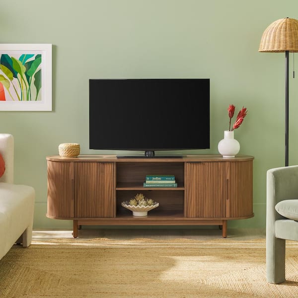 Walker Edison Furniture Company 60 in. Mocha Modern Reeded TV Stand with Open Storage, Fits TV's up to 65 in.