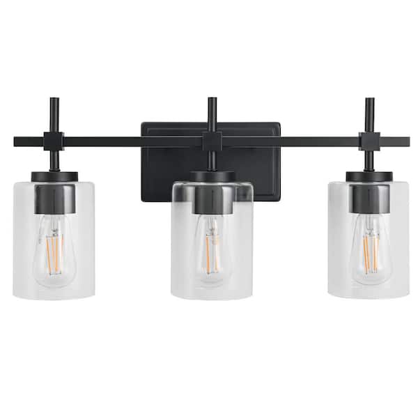LAZYTIME HOME DECOR INC 21 in. 3 Light Matt Black Paint Vanity Light with Clear Glass Shade