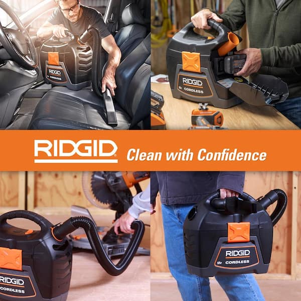 RIDGID 3 Gallon Cordless Handheld Wet/Dry Shop Vacuum with 18-Volt Lithium  Ion MAX Output 4.0 Ah Battery and Charger WD0319B - The Home Depot