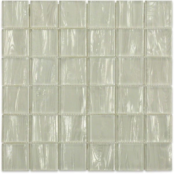 Splashback Tile Contempo Metallic White Glass Mosaic Wall Tile - 3 in. x 6 in. Tile Sample