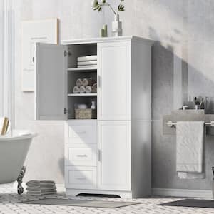 32.6 in. W x 19.6 in. D x 62.2 in. H White Linen Cabinet Tall and Wide Floor Storage with Doors