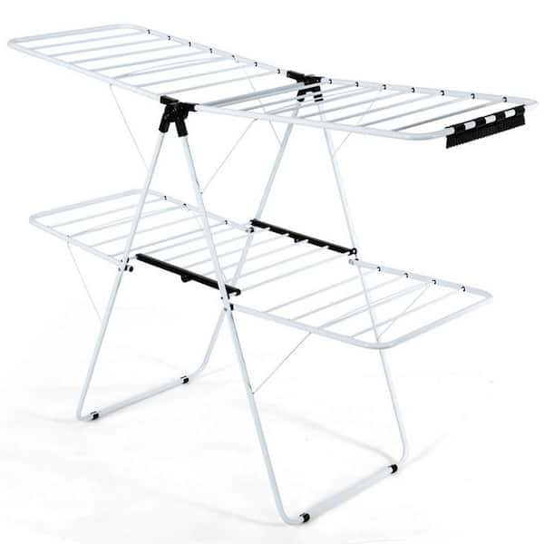White 60.5 in. W x 22 in. D x 69.5 in. H Metal Free Standing Drying Rack with Adjustable Gullwing