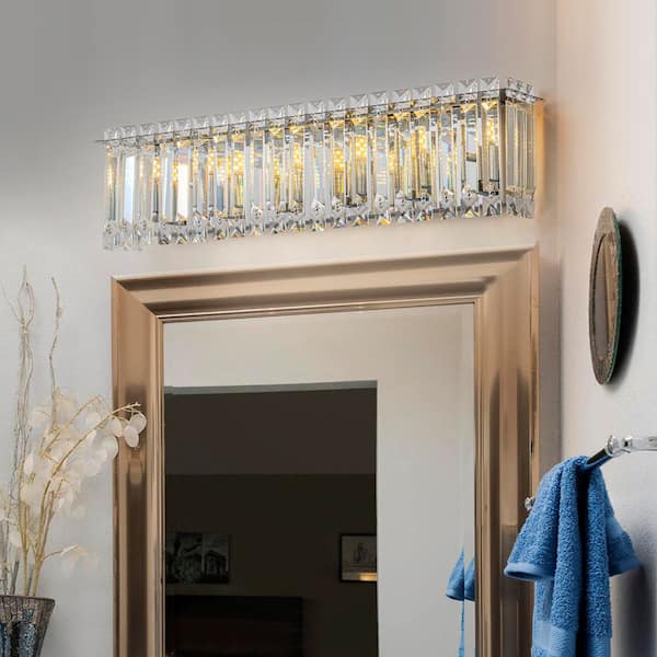 Schonbek 23 in. 6-Light Chrome Glam Modern Crystal Vanity Light Over Mirror for Bathroom