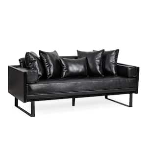 Gould 2-Seat Midnight Black and Black Faux Leather Oversized Loveseat
