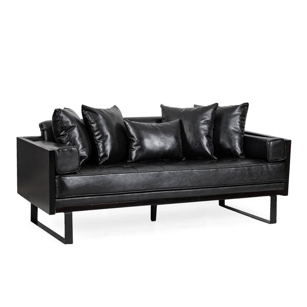 Midnight Black Faux Leather Tufted 2-Seat Loveseat