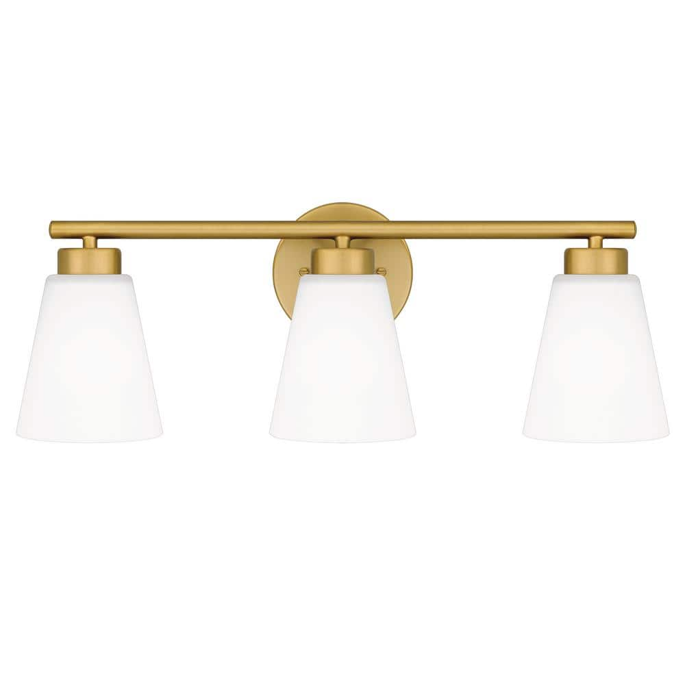 DSI LIGHTING Aberlin 22 in. 3-Light Gold Vanity Light with Frosted Glass Shades