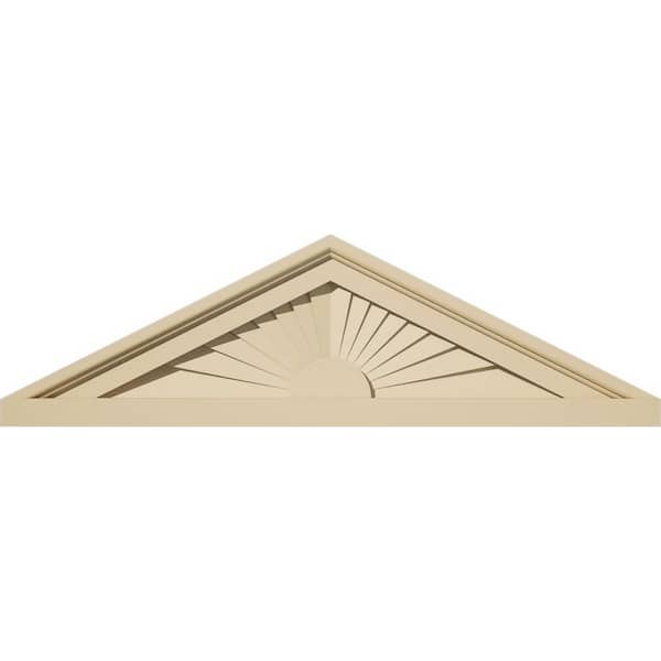Ekena Millwork 24-in. W x 7-in. H x 2-in. P (Pitch 6/12) Peaked Cap Sunburst Signature Urethane Pediment, Primed Tan