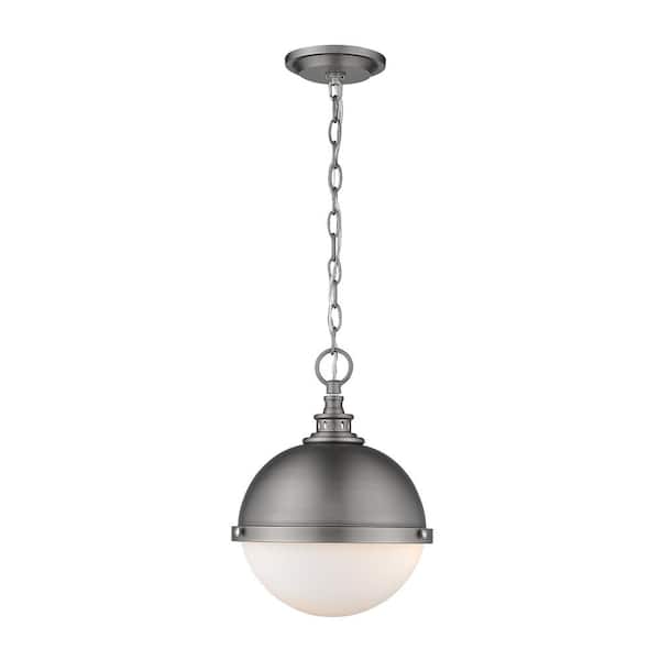 Unbranded 2-Light Antique Nickel Mini-Pendant with Opal Etched Glass Shade