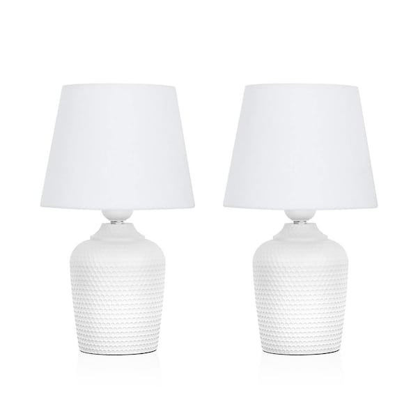 11.8 in. White Bedside Table Lamp Set of 2 with No Bulbs Included