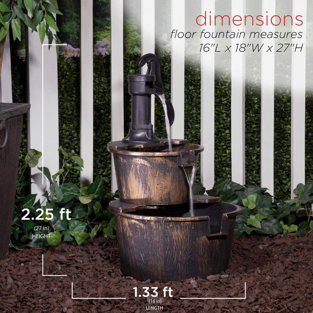 Rustic Bronze 2-Tier Barrel and Pump Water Fountain