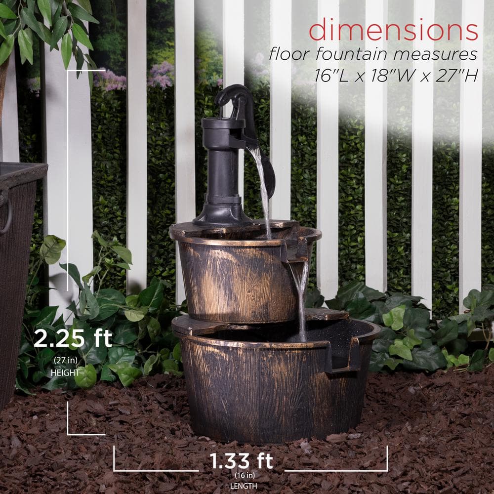 Rustic Bronze 2-Tier Barrel and Pump Water Fountain
