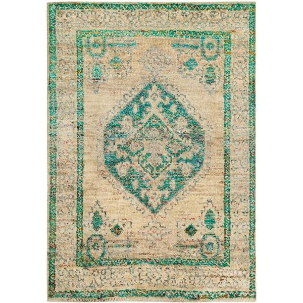 Tangier 4 ft. x 6 ft. Beige/Emerald Medallion Area Rug
