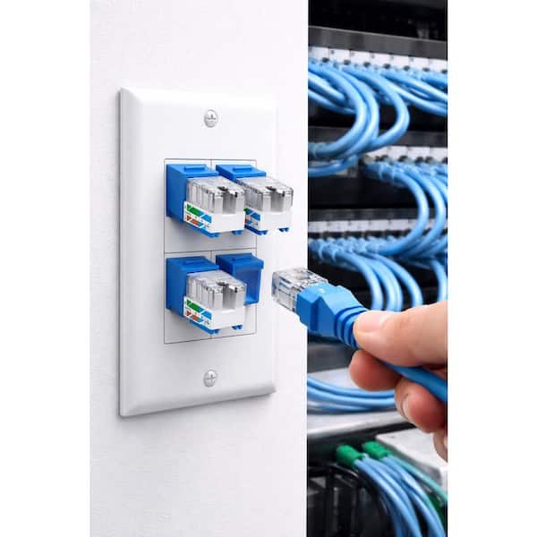 Cat 6 RJ45 Keystone Jack 25-Pack, 10 Gbps UL Listed, 90° Punch Down Slim Profile, Blue
