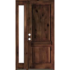 50 in. x 96 in. Rustic knotty alder Right-Hand/Inswing Clear Glass Red Mahogany Stain Wood Prehung Front Door w/Sidelite