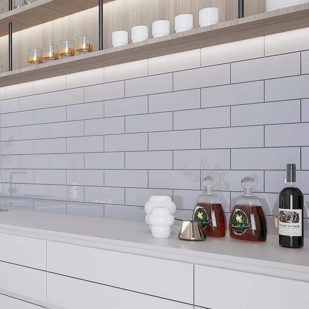 Lavender Gray Glossy Glass Subway Wall Tile 4" x 12"