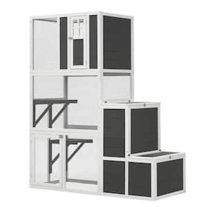 71 in. H 3-Tier Wooden Cat House Suitable for 1-3 Cats Cat with 4 Platforms 2 Doors Cat Shelter Cage