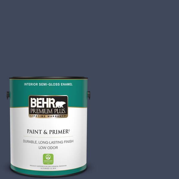 BEHR PREMIUM PLUS 1 gal. #S530-7 Dark Navy Semi-Gloss Enamel Low Odor Interior Paint & Primer