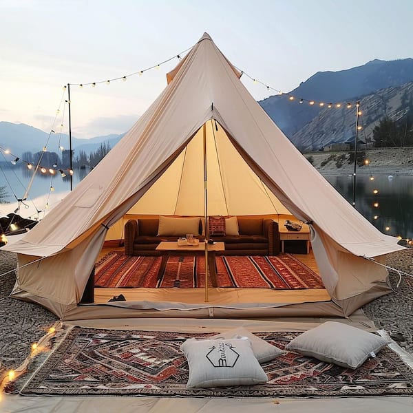 SKONYON 4-Season Canvas Bell Tent with Stove Jack, 19.7 ft., Heavy