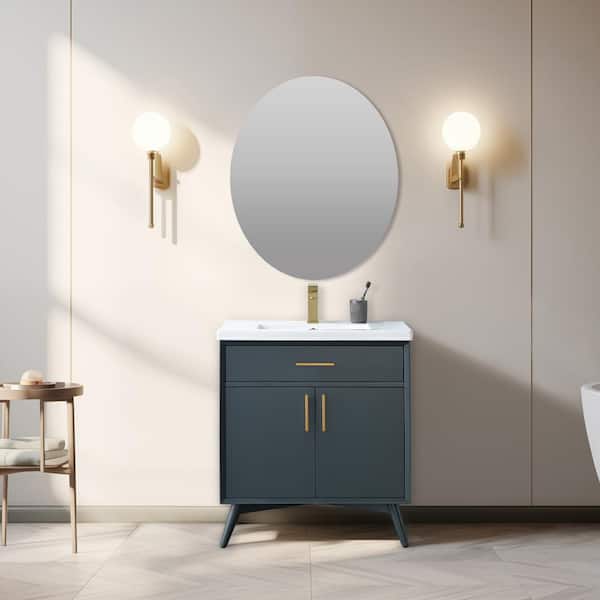 SUDIO Nolan 30 in. W x 18 in. D x 34 in. H Bath Vanity in Vintage Blue with White Ceramic Vanity Top
