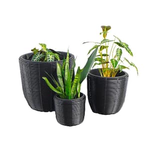 Eden Grace Black Wicker Planter Set with Liner Pots, 3 Round Resin Planters for Indoor and Outdoor Use 3 Sizes (3-Piece)