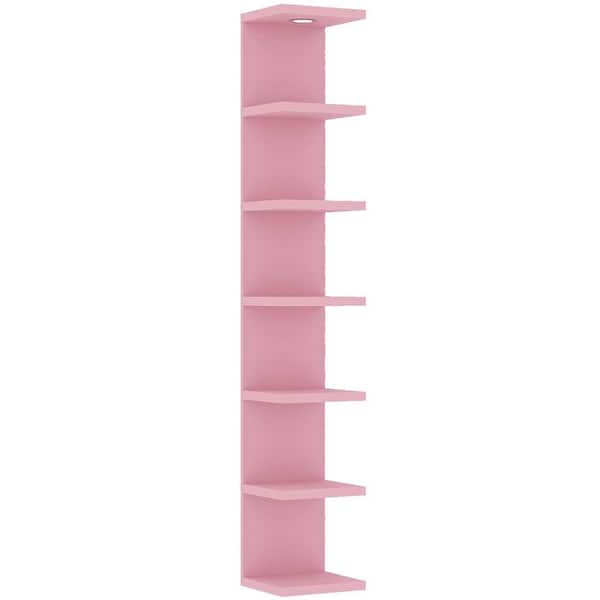 9.8 in W x 9.3 in D Pink 7-Tier Decorative Wall Shelf with LED Light