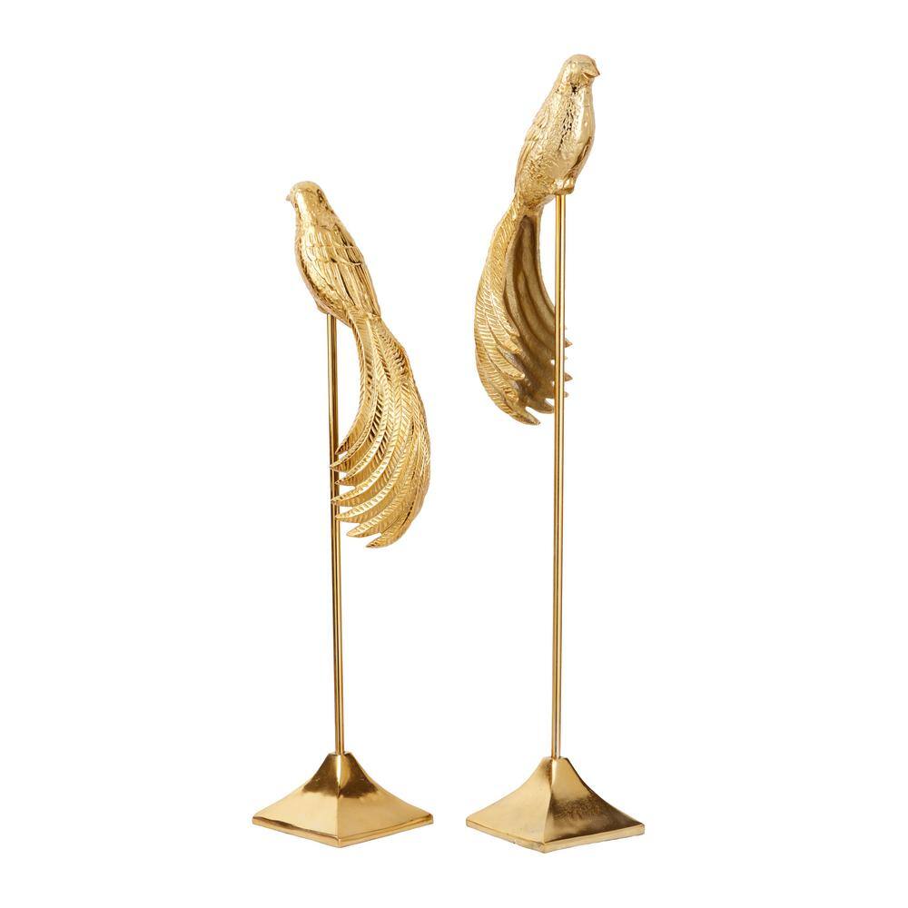 Tall Gold Aluminum Bird Sculptures Set of 2