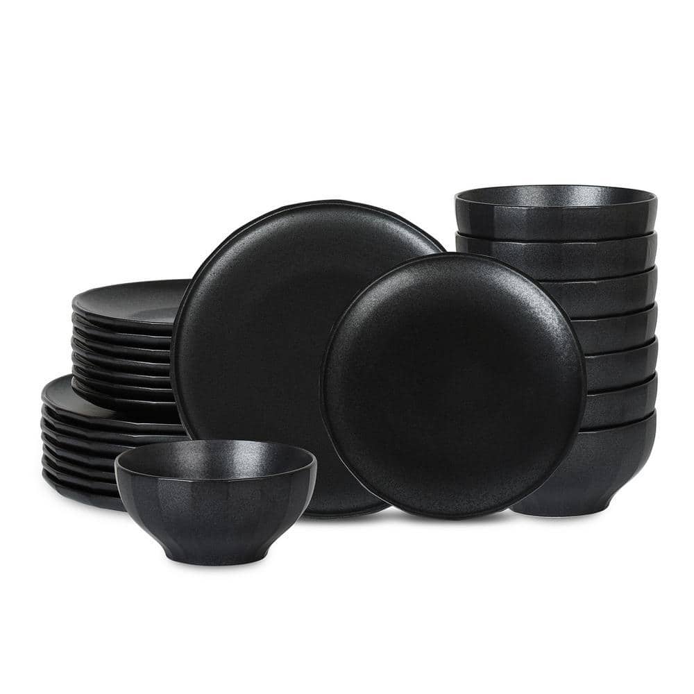 GARNI ガルニ　Crockery Pierce - L - BLACK STONE LAIN Rio 24-Piece Black Stoneware Full Set (Service for 8