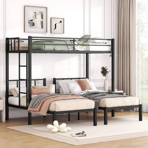 Harper & Bright Designs Detachable Style Black Twin/Twin XL over Twin and Twin Metal Triple Bunk Bed