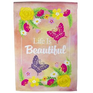 12.5 in. x 18 in. Life is Beautiful Pink Floral Outdoor Garden Flag