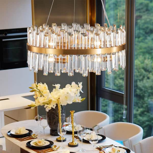 Sunpez 23.6 in. W 12-Light Gold Crystal Chandeliers Modern LED