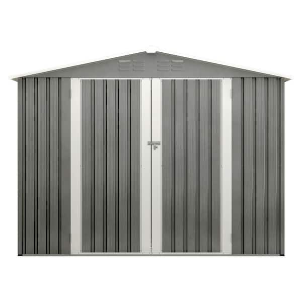 8 ft. x 6 ft. Metal Outdoor Storage Shed, All Weather Storage Shed with Lockable Door, Covers 48 sq. ft. Backyard, Gray