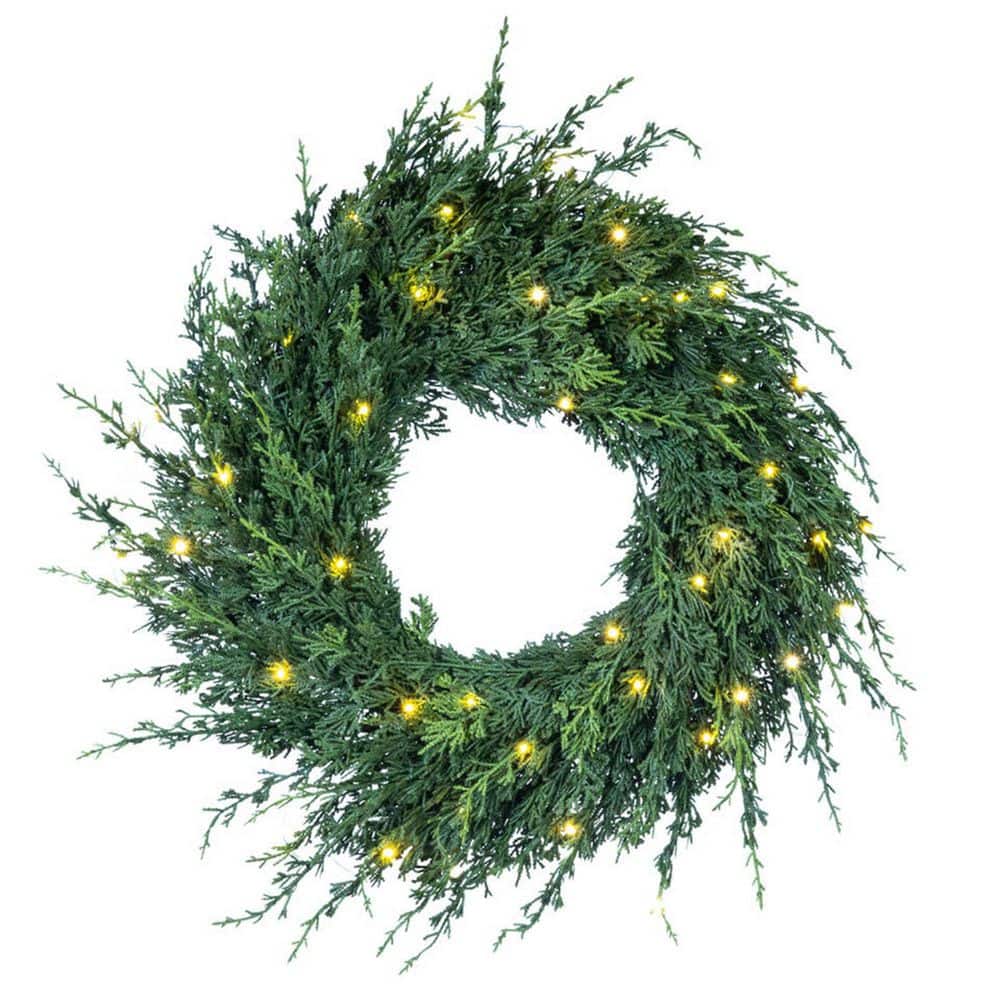 30 in. Green Battery-Operated Pre-Lit LED Cedar Artificial Christmas Wreath price history on PriceWatchPro