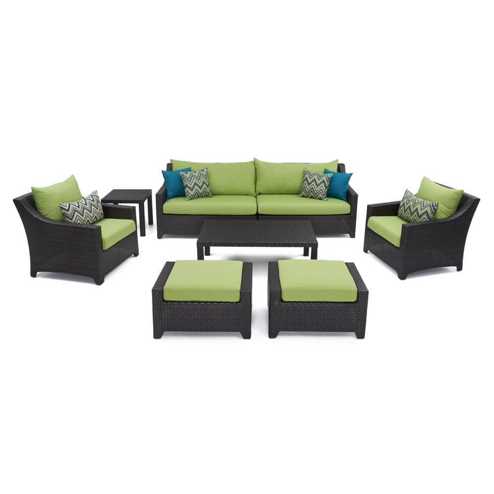RST BRANDS Deco 8-Piece All Weather Wicker Patio Sofa and Club Chair Deep Seating Set with Sunbrella Ginkgo Green Cushions -  OP-PESS7-GNK-K