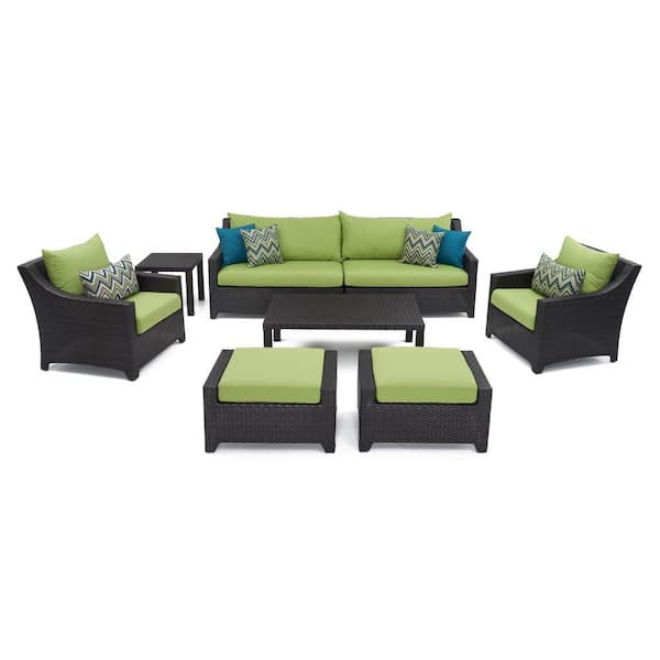 RST BRANDS Deco 8-Piece All Weather Wicker Patio Sofa and Club Chair Deep Seating Set with Sunbrella Ginkgo Green Cushions