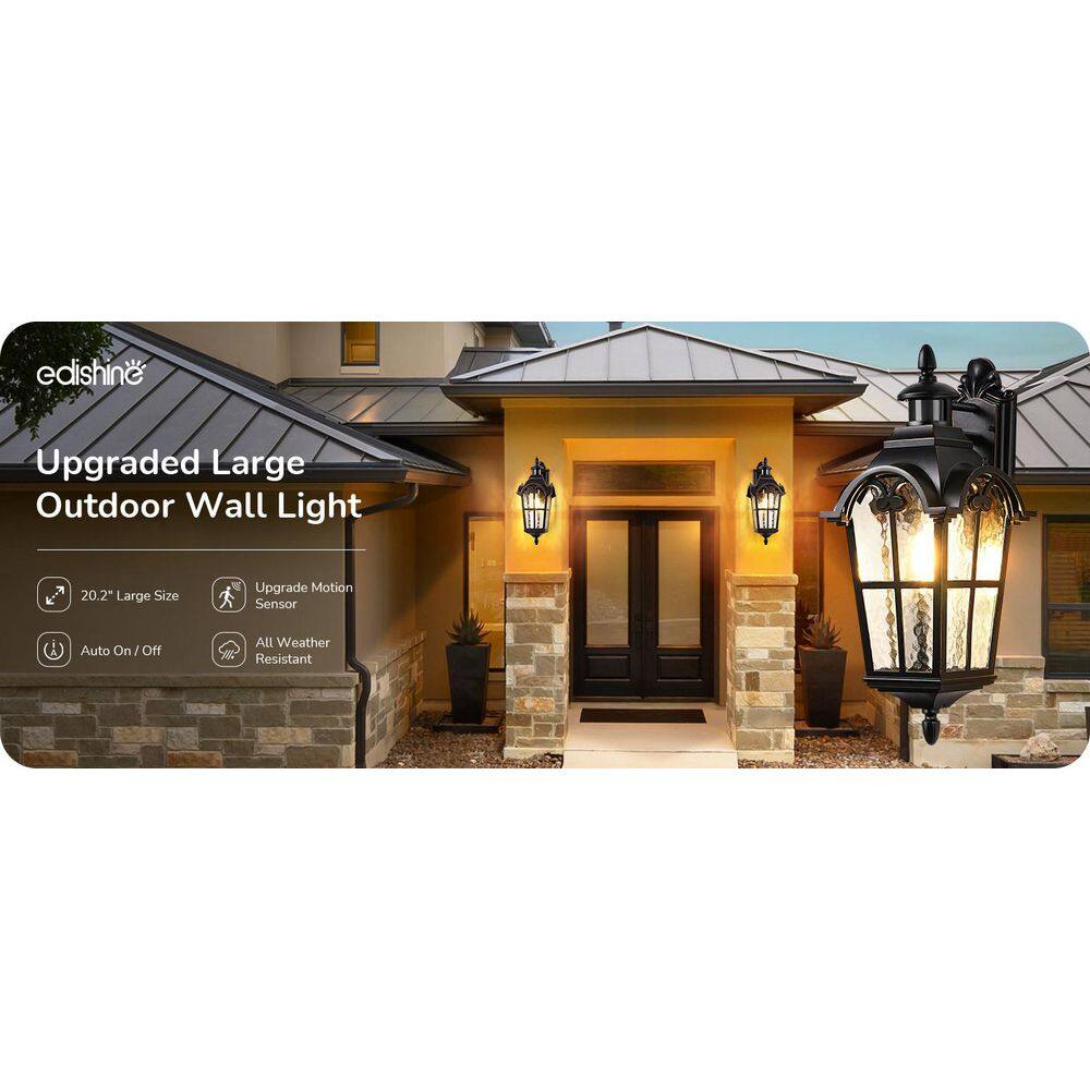 20.2" Black Aluminum Outdoor Lantern Sconce with Frosted Glass