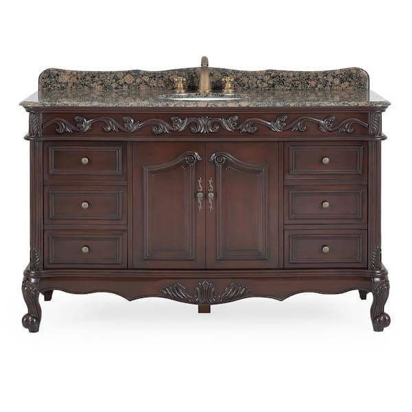 Beckham 56 in.W x 22 in. D x 36 in. H Single Sink Bathroom Vanity in Brown with Baltic Brown Granite Top