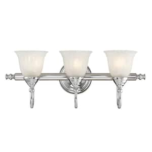 Brunswick 24 in. W x 9 in. H 3-Light Chrome Bathroom Vanity Light with Frosted Glass Shades