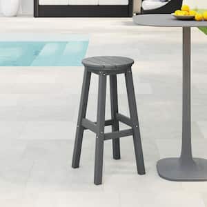 Laguna 29 in. HDPE Plastic All Weather Backless Round Seat Bar Height Outdoor Bar Stool in, Gray