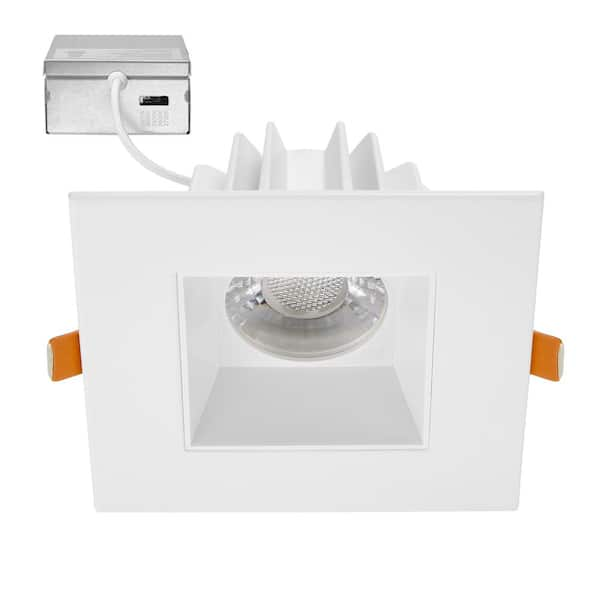 4 in. Slim Square Recessed Anti-Glare LED Downlight, White Trim, Canless IC Rated, 1200 Lumens, 5 CCT 2700K-5000K