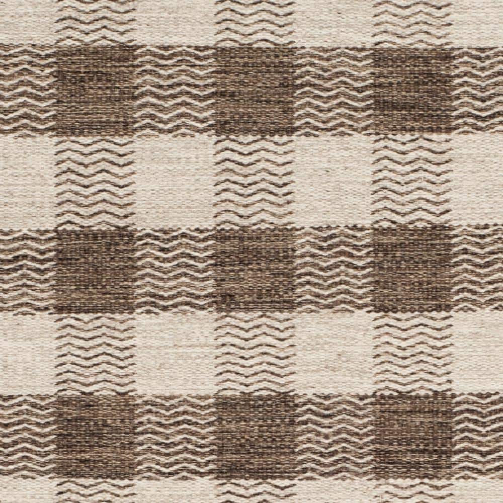 Light Grey and Brown Handmade Wool Checkered Area Rug, 5' x 8'